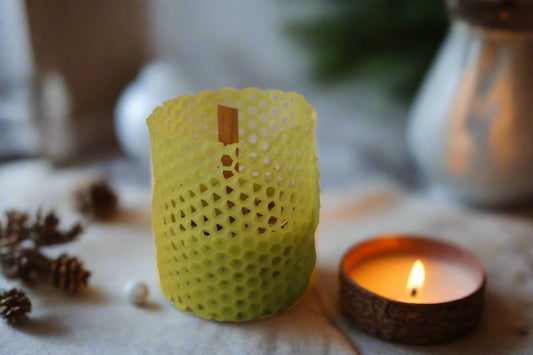 Homemade Citrus/Mint/Sage Candle with See-through Beeswax Lantern cover