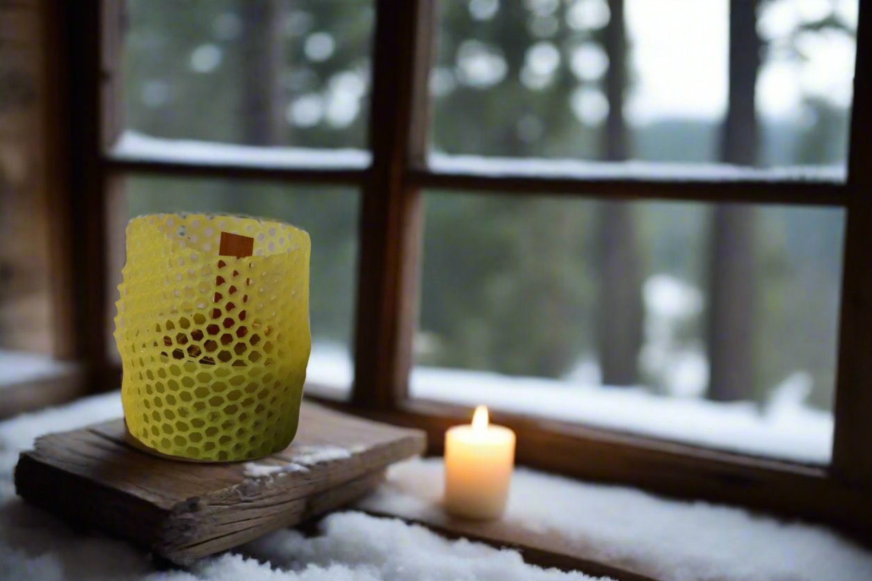 Homemade Citrus/Mint/Sage Candle with See-through Beeswax Lantern cover